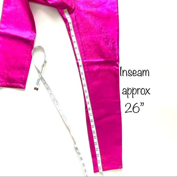 L'AGENCE Coated Foil Metallic Stretch High Rise Skinny Jeans Hot Pink 25 - Picture 14 of 15